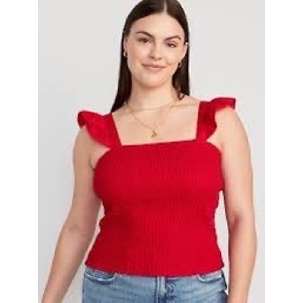 Old Navy Red Smocked Sleeveless Ruffle Top Size 3X Milkmaid Romantic Coquette